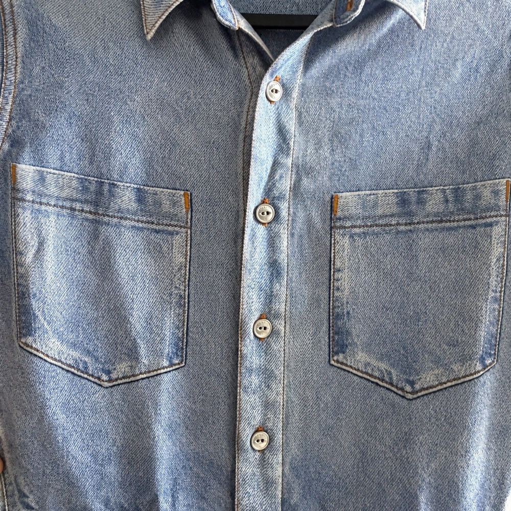 Rag & Bone Denim Dress Women Medium Blue Tencel Short Sleeve Mini Button Front - Picture 4 of 9